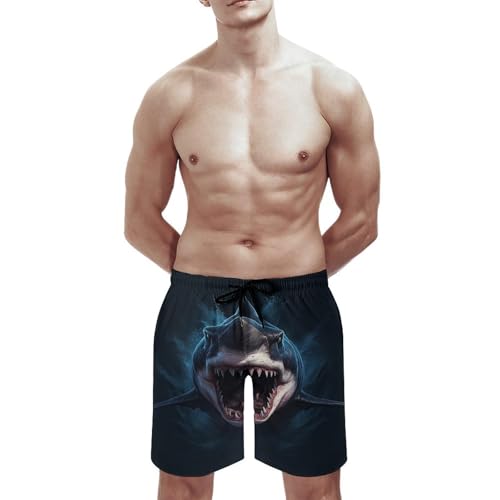 Men's Sharks Swim Trunks, Quick Dry Beach Board Shorts with Mesh Lining and Pockets2