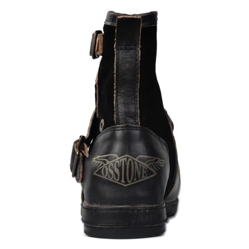 Image of OSSTONE Moto Boots for Men Fashion Zipper-up Leather Chukka Boots Casual Shoes OS-5008-1-BP-US-R Vintage Brown