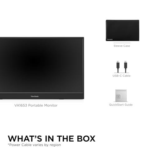 Image of ViewSonic VA1653 16 Inch 1080p FHD IPS Portable Monitor with Eye Care, Built-in Stand, USB C, Mini HDMI, and Protective Case External Second Screen for Laptops, PC, Mac, and Gaming Consoles