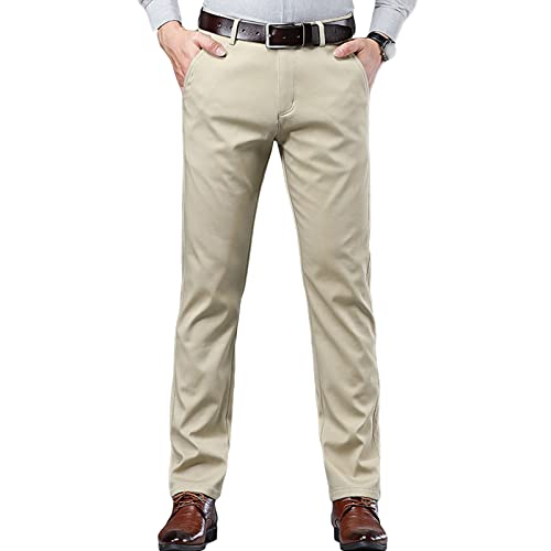 Men's Straight Loose Elastic Business Casual Pants Zipped Fit Tapered Leg Jean Stretch Texture Cozy Dress Pants