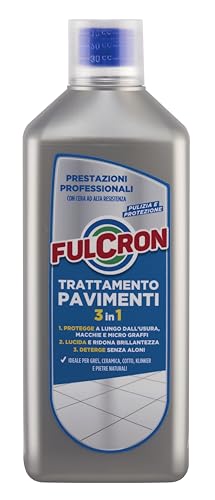 FULCRON Trattamento Pavimenti 3 in 1 - Protegge, Lucida e Deterge, Pulizia Pavimenti Gres, Ceramica, Cotto, Klinker e Pietre Naturali, Con Cera Ad Alta Resistenza, Profumo di Fiori, 1 Litro