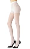 CozyWow 20 Denier Damen Strumpfhose Control Top Seidenstrümpfe mit verstärkten Zehen Hoch Taille Weiß M