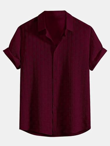 Image of Leriya Fashion Men's Formal Button Down Shirt - Slim Fit Office Wear Shirt for Men | Textured Short Sleeve Polycotton | Business & Meeting Ready (Available in Plus Size)