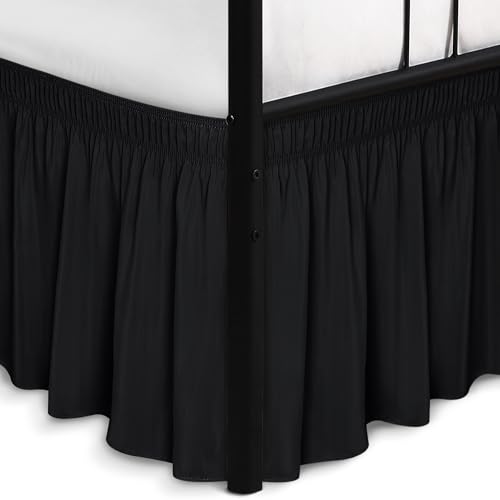 Wrap Around King Size Bed Skirt Split Corner 15" Drop-Elastic Dust Ruffle