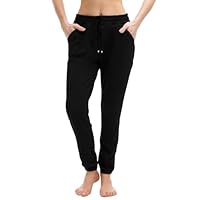 Walifrey Calça de moletom feminina com bolsos, calça de moletom feminina com cordão para relaxar, jogging e academia, Preto, GG