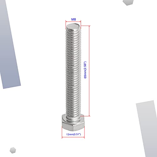 Image of M8 x 65mm Hex Head Bolts Screws Grade 5.8 Stainless Steel, Fasteners Fully Machine Threaded SUS304 6 Pcs