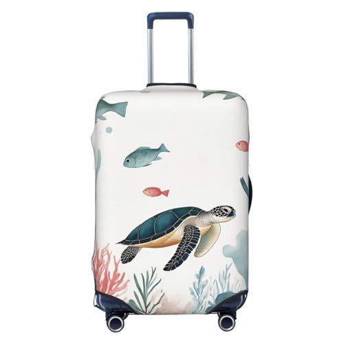 Ocean Life Coral Turtle Fish Luggage Cover Elastic Washable Protector Anti-Scratch Travel Suitcase Covers With Concealed Zipper For 18-32 Inch Luggage Large