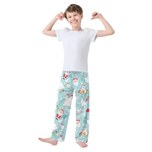 Skating Santa Snowman Boys Long Pants Soft Trousers Elastic Waist Kids Lounge Bottoms with Pockets S-XL2