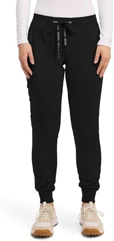 Med Couture Scrub Pants for Women Cargo Jogger Bottoms with 5 Pockets, Lightweight, Ultra Soft, 2-Way Stretch Fabric - MC7710, S, Black