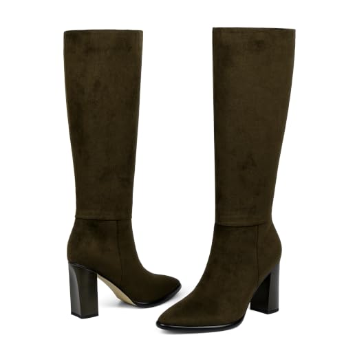 Image of Easyfox Knee High Boots for Women Pointed Toe Chunky Heel Tall Boots