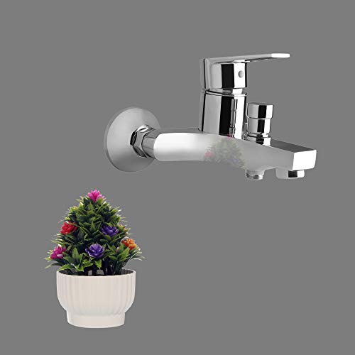 Image of Hindware Amazon F320018CP Brass Single Lever Bath and Hand Shower Wall Mount Mixer Exposed with Chrome Finish for Bathroom with Tip-Ton