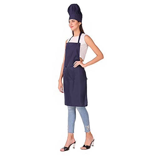 Image of KODENIPR CLUB Kitchen Apron With Cap Set for Women /Men Chef (Navy-Blue)
