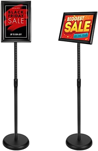 SIGNEX Heavy Duty Poster Sign Stand Adjustable Floor Sign Stand 11x17 Inch, Floor Sign Holder, Both Vertical and Horizontal View Displayed, 1 Pack, Black.