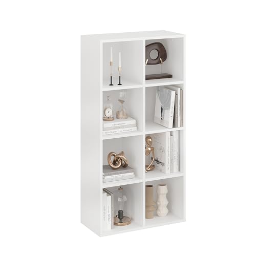 Komto Bibliothèque Blanche – Meuble Cube 8 Cases, Étagère de Rangement pour Salon, Chambre ou Bureau | Nubo 61 x 120 x 29 cm