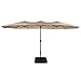 Iwicker 15 Ft Double-Sided Patio Umbrella Outdoor Market Umbrella with Crank, Umbrella Base Included (Beige)