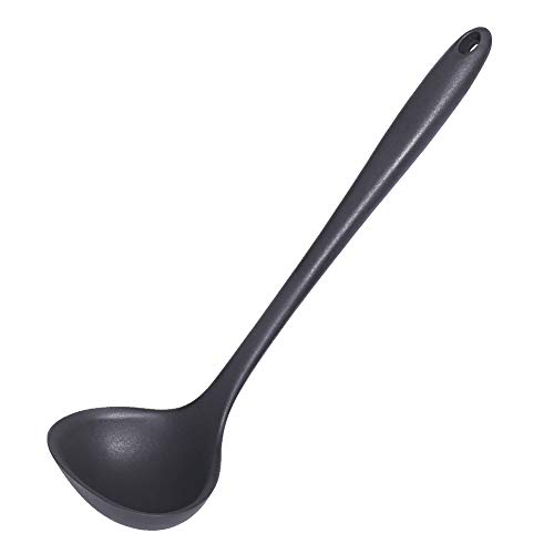 77L Soup Ladle Seamless One-Piece Design Silicone Soup Spoon Non-Stick Rubber Kitchen Cooking Soup Scoop Ladle for Making Soups Stews and More Balck