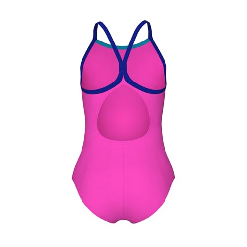 Image of ARENA Feel Girls' Junior Solid Light Drop Back Swimsuit Thin Straps Chlorine Resistant Quick Drying Comfortable One Piece Bathing Suit, Shocking Pink /Neon Blue /Eyeblush Blue, US Size 6Y /24