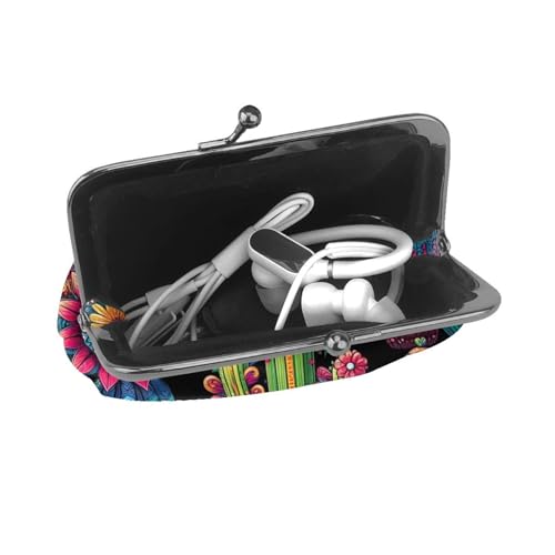 Pu Leather Buckle Coin Purse Colorful-Cactus-Pattern Girls Kiss-Lock Change Purse Wallets4