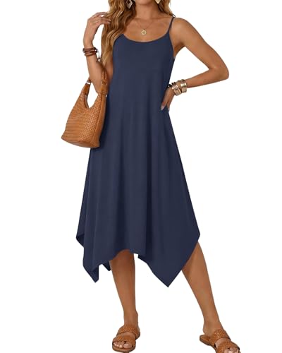 Image of AUSELILY Women's Summer Dresses 2026 Casual Sleeveless Spaghetti Strap Sundress Asymmetrical Midi Dress with Pockets