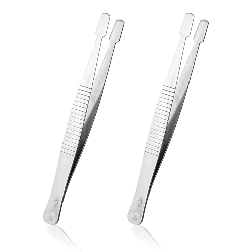 JJUNW 2 Stück Stempel Pinzette, Edelstahl Flach Breit Pinzette Universal Pinzette Briefmarkenpinzetten Philatelie Sammlerwerkzeuge für Briefmarken Dokumente Fotoentwicklung