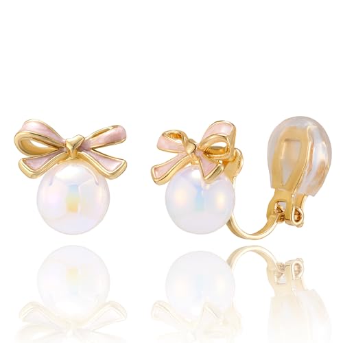 Aretes Clip On Cute para Mujer Lazo Esmalte