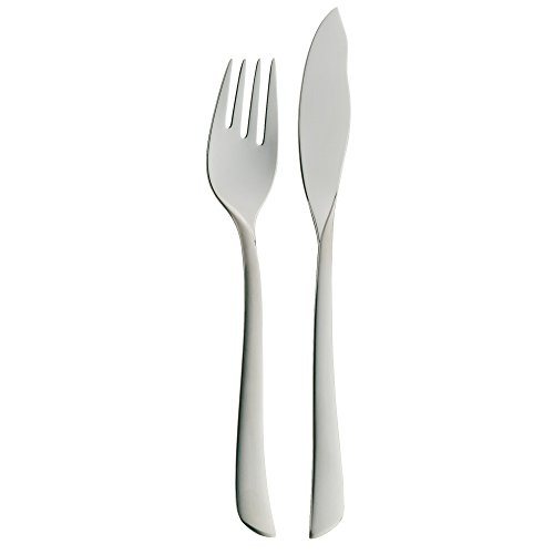 WMF Virginia Fischbesteck 2 teilig 1 Person, Fischgabel, Fischmesser, Cromargan Protect Edelstahl teilmattiert, kratzbeständig, spülmaschinenfest