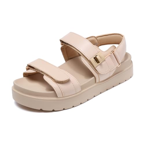 Image of Women's Platform Sandals Slip on Comfort Adjustable Double Strap Sandal for Women Leather Footbed