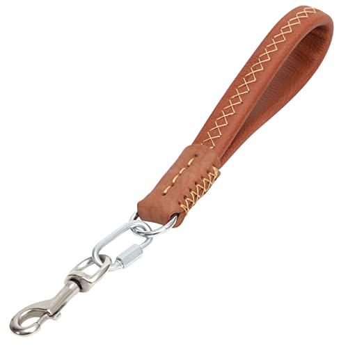 Guiding Star Brown Short Dog Leash Padded Handle Real Leather Sewn by Hand