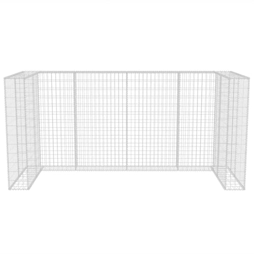 Gabion Triple Wheelie Bin Surround Steel Rustproof Galvanized Mesh 98.4\"x39.4\"x47.2\" Outdoor Waste Container Enclosure Backyard Trash Can Storage with Easy Assembly - Thumbnail 6