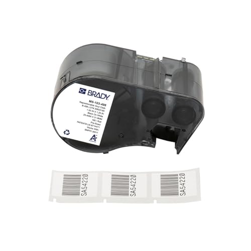 Image of Brady Repositionable Vinyl Cloth Pre-Sized Labels for Label Printer BMP51 /BMP53 /M511-160 Self Adhesive Vinyl Printer Labels - Black on White (25.40 mm x 31.75 mm) - M5-103-498