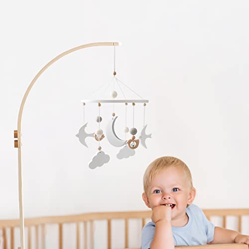 let's make Baby Crib Mobile Arm - Wooden Baby Mobile Crib Holder for Hanging Baby Crib Attachment for Nursery Decor (Curved Structural Arm)