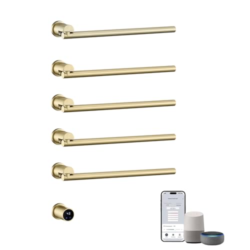 Heated Towel Rack Concealed Smart, 93W Swivel Electric Towel Warmer for Bathroom, Built-in Modular Electric Towel Rack with Timer, Thermostat, LED Display, APP, 5 Bars 180° Rotation, Hardwired, Gold