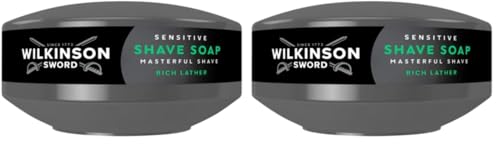 Wilkinson Sword Jabón de Afeitar Clásico para Hombre 125 g – Espuma de Afeitado Rica para Piel Sensible, Hidratante, con Taza Recargable – Afeitado Tradicional, Barba y Rostro, Fabricado en Alemania