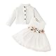 JiAmy Baby Mädchen Kleid Kleinkind Ärmellose Blumen Tüll Tutu Kleider und Langarm Waffel Strickjacke Mantel 2Pcs Outfits Set für Mädchen 12-18 Monate Weiß