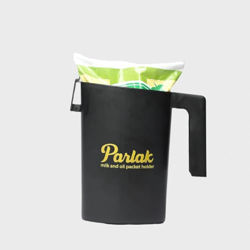Image of Milk and Oil Packet Holder, Black Plastic Kitchen Organizer with Handle, Cylindrical Spill-Proof Pouring Container (Black, Large)
