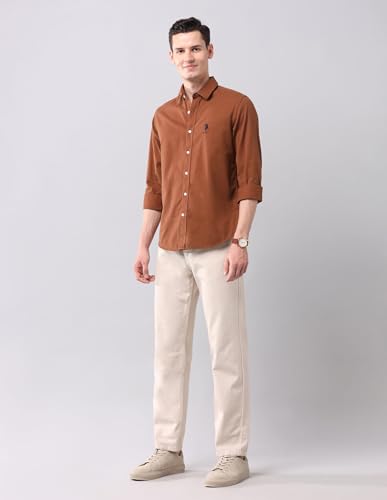 Image of U.S. POLO ASSN. Solid Slim Fit Shirts for Men - 100% Cotton, Full Sleeve Mens Casual Shirts