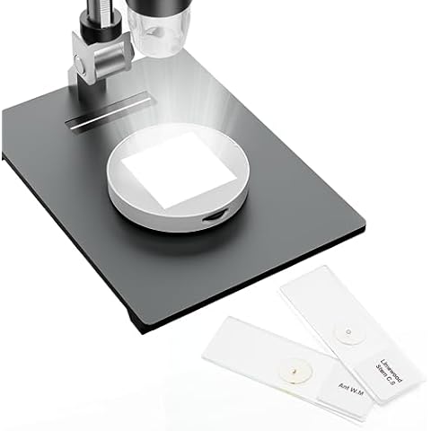 TOMLOV Microscope Bottom Light, Universal Transmitted LED Light Stage Holder, Film Scanner & Slide Viewer, 2pcs Digital Microscope Slides Included, Adjustable Lamp Illumination for USB LCD Microscope Cover