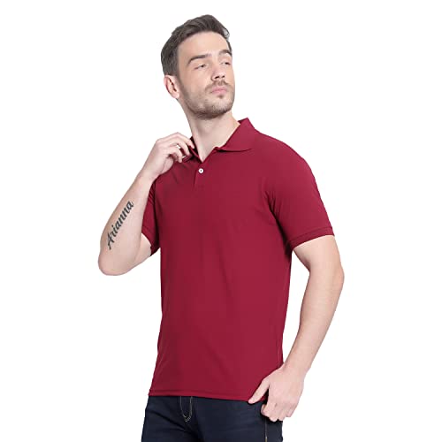 Image of Men's Poly Cotton-Matty Tshirt with Regular Fit Solid Pattern Half Sleeve Standard Length and Button Down Closure|Men's T-Shirts