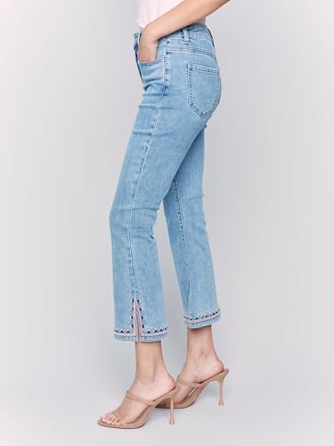 Cropped Bootcut Jeans with Embroidered Side Slit Detail Style 56054
