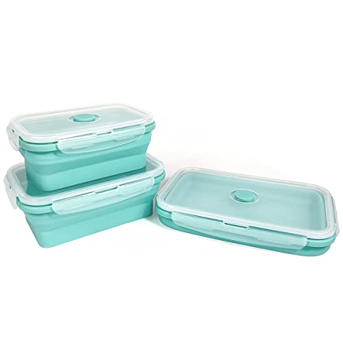 Kingmate Boîte à Lunch Pliante en Silicone 3, Boîte Bento, à Lunch Boîte, sans BPA, Passent au Micro-ondes, Lave-vaisselle, Menthe Verte, Empilabl