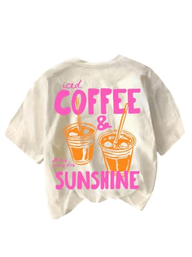 Image of RoseSeek Women's Graphic Letter Tee Crew Neck Drop Shoulder Trendy Summer T Shirt Short Sleeve Vintage Car Print Top