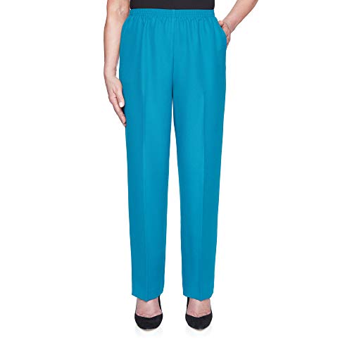 Alfred Dunner Womens Classic Signature Fit Textured Trousers with All-Around Elastic Waistband Jade