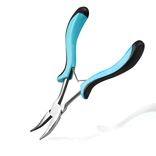 Image of Long Reach Bent Nose Pliers Mini Bent Chain Nose Pliers Smooth Jaw Jewelry Making Pliers for Crafting and Repair Jewelry Making Supplies Narrow Spaces and Limited Clearance Areas