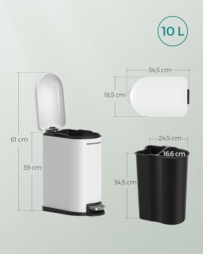 SONGMICS Kosmetikeimer, 10 Liter, Mülleimer Bad mit Deckel, Softclose – Ansicht 3