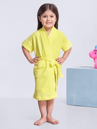 Image of SAND DUNE Kids Baby Girls Bathrobe | Terry Cotton Bathrobe Gown | Half Sleeves | Knee Length | Pocket with Waist Belt | Baby Girls - 1 to 4 Years Age