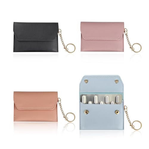 Modixun Lot de 4 piluliers de contrôle des naissances en cuir PU avec bouton-pression et porte-clés, protection de l'intimité et porte-clés