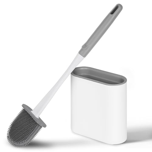 Vicloon Escobilla de Inodoro de Silicona, Escobillas de Inodoro con Mango Antideslizante y Cerdas Flexibles, Cepillo de Inodoro de Silicona con Soporte de Secado RáPido para Inodoro de BañO