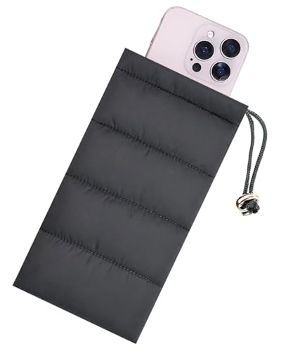 HUVZOR Thermo Handyhülle Tasche, Universal Daunen Baumwolle Warme Handyhülle Verhindert Einfrieren Handyschutz Handytasche kompatibel 14 13 12Plus X, Samsung Galaxy (Schwarz)