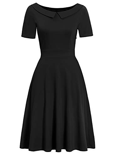 Women's Elegant Vintage Dresses Knee Length Casual Floral Print Work Party Peter Pan Collar A-Line Dress with Pockets 9782