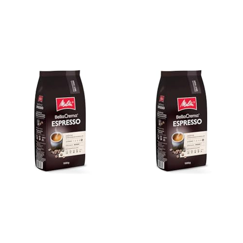 Melitta BellaCrema Espresso Café en grain 1kg, non moulu, café en grain pour machines à café, torréfaction forte, torréfié en Allemagne, intensité 5 (Lot de 2)